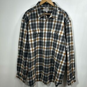 Carhartt original fit gray and brown plaid button-down flannel shirt size 2 XL.